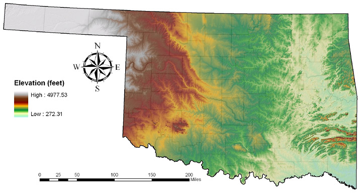 Oklahoma Elevations Map